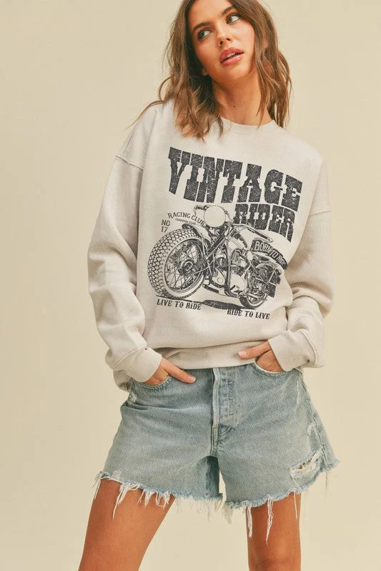 Vintage Rider Graphic Sweater Herringbone Houndstooth Plaid
