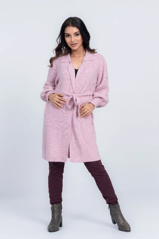 Mid-Length Pointelle-Knitted Wrap Sweater Real Fur Shearling Chenille