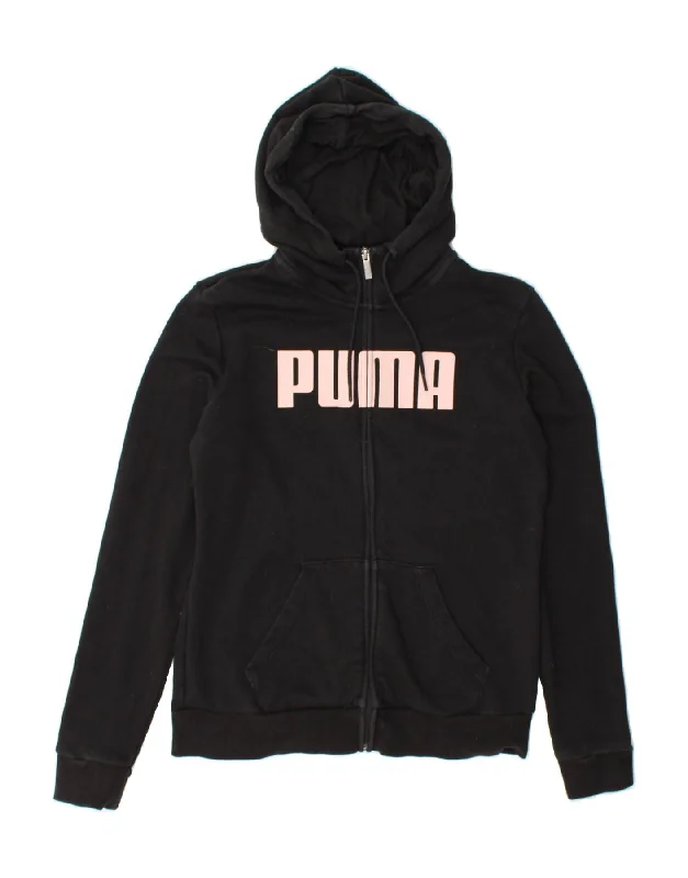 PUMA Womens Graphic Zip Hoodie Sweater UK 12 Medium Black Cotton Oversized Loose Flowy PUMA Womens Graphic Zip Hoodie Sweater UK 12 Medium Black Cotton Oversized Loose Flowy