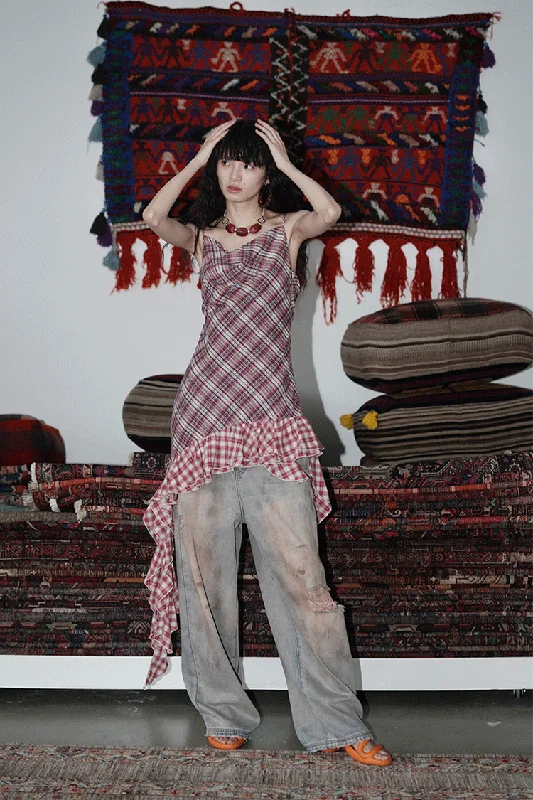 Plaid Cotton Midi Multi-wear Suspender Dress BAD0021 Tunics Velvet soft