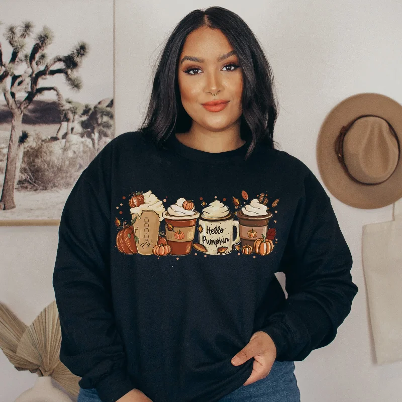 Hello Pumpkin Latte Sweatshirt - Fall Sweatshirt - Sizes S to 5XL Hoodie with Pattern Geometric Abstract