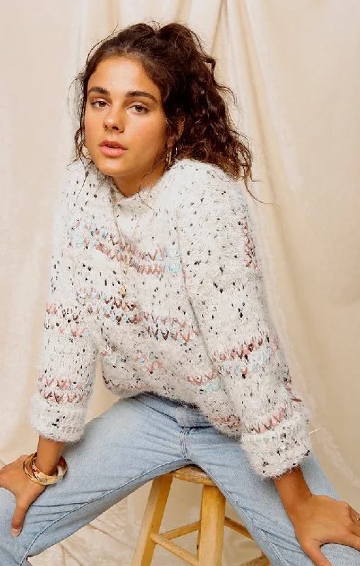 Faye Mock Neck Sweater Welt Pockets Slit Pockets Flap Pockets