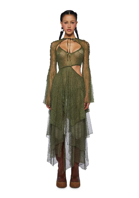 Fairydust Chronicles Lace Dress & Shrug Set - Olive sweetheart Neckline Romantic