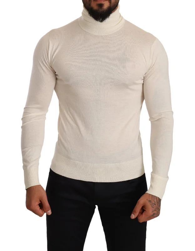 Ivory Cashmere-silk Blend Turtleneck Sweater Machine Wash Dry Clean Hand Wash