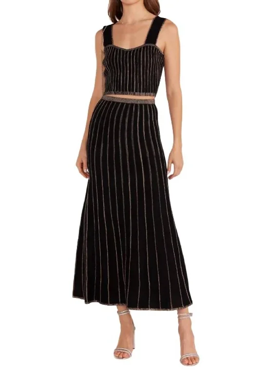 Celia Lurex Stripe Midi Skirt In Black Combo wool skirt breathable