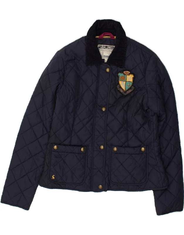 TOM JOULE Womens Graphic Quilted Jacket UK 14 Large Navy Blue Polyamide Tiered Jacket Buttoned Jacket Zippered Jacket TOM JOULE Womens Graphic Quilted Jacket UK 14 Large Navy Blue Polyamide Tiered Jacket Buttoned Jacket Zippered Jacket