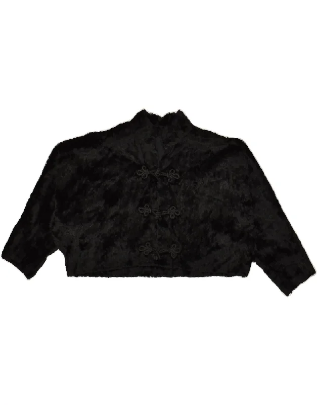 VINTAGE Womens Faux Fur Duffle Bolero Jacket UK 10 Small Black Cardigan Sweater Pullover VINTAGE Womens Faux Fur Duffle Bolero Jacket UK 10 Small Black Cardigan Sweater Pullover