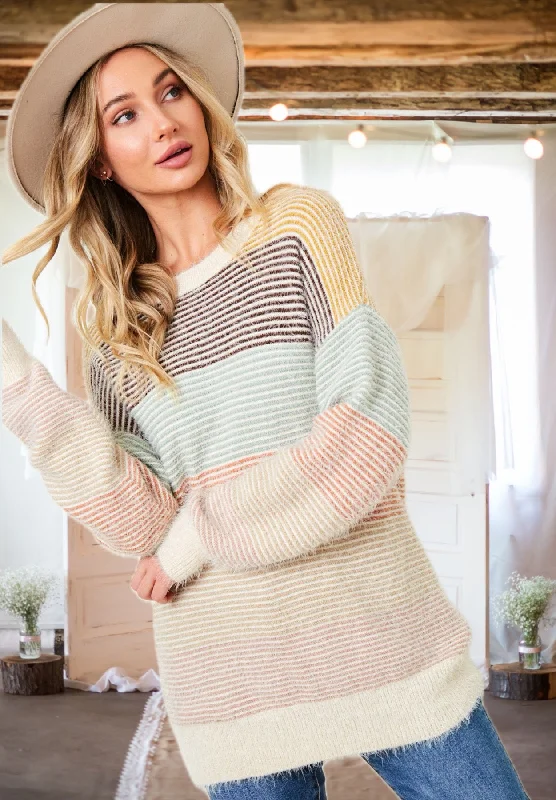 Walking the Line Sweater in Multi Silk Blend Satin Velvet