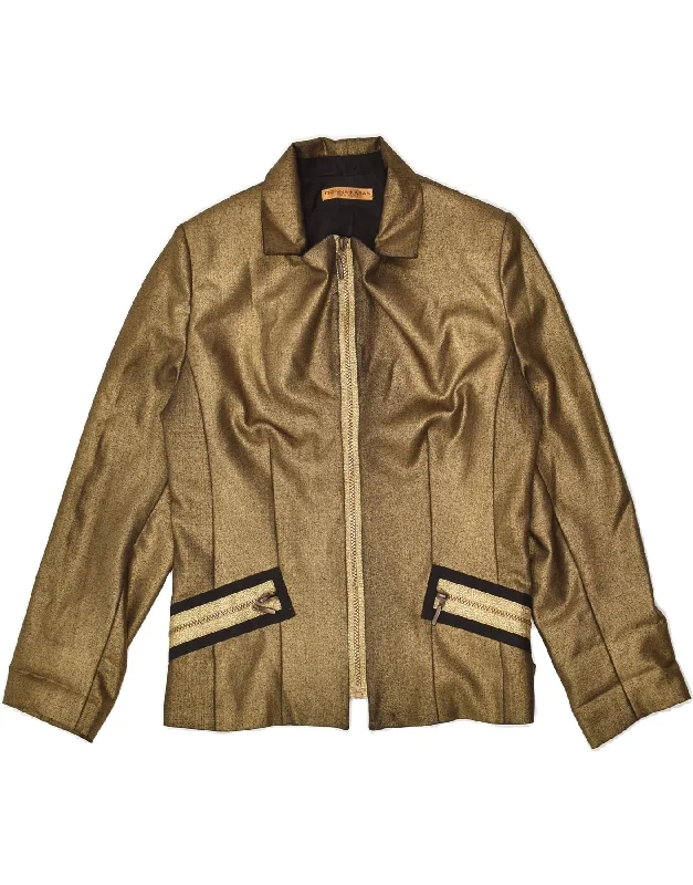 DONNA KARAN Womens Full Zip Blazer Jacket UK 12 Medium Brown Jacket Blazer Coat
