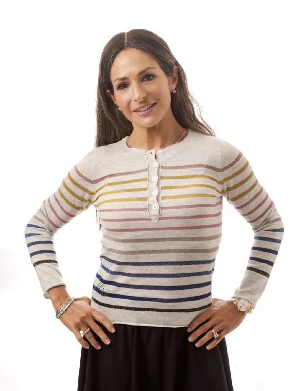 Paper Parachute Shimmer Stripe Sweater Solid Print Embellished