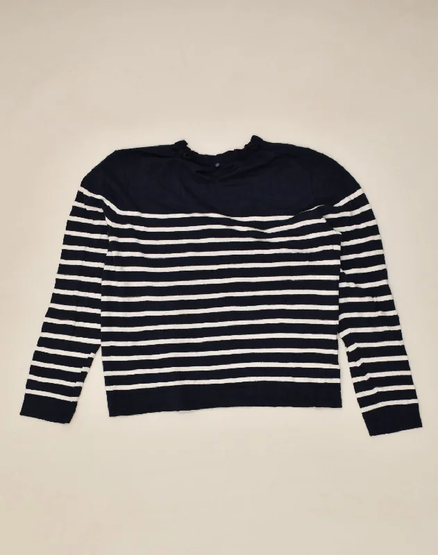 J. CREW Womens Crew Neck Jumper Sweater UK 14 Medium Navy Blue Striped Fitted Loose Oversized J. CREW Womens Crew Neck Jumper Sweater UK 14 Medium Navy Blue Striped Fitted Loose Oversized