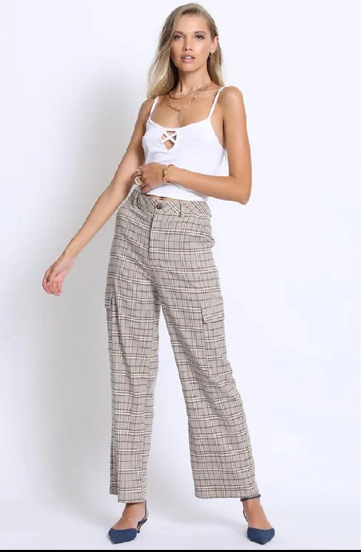 PLAID PANTS WITH CARGO SIDE POCKETS Fashionable Sporty Pants