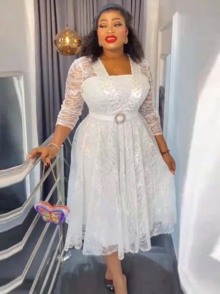 Party Prom White Lace Dresses For Women Dubai African Wedding Bridal Dress 2024 New Elegant Evening Gown Dashiki Diamond Outfits Tunics Fashionable chic Party Prom White Lace Dresses For Women Dubai African Wedding Bridal Dress 2024 New Elegant Evening Gown Dashiki Diamond Outfits Tunics Fashionable chic