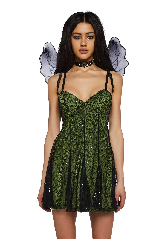 Work Your Magic Dress And Wings Set - Green Tunics Bridal satin