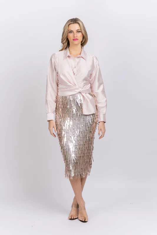 Emily Shalant Matchstick Paillette Skirt Blush wrap skirt elegant