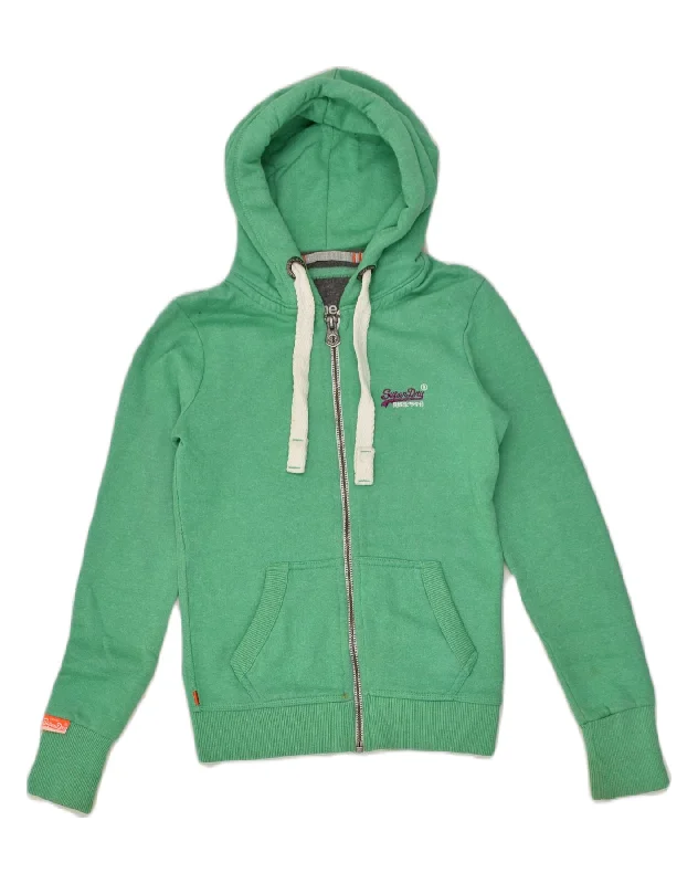 SUPERDRY Womens Zip Hoodie Sweater UK 2 2XS Green Polyester Velvet Chenille Corduroy SUPERDRY Womens Zip Hoodie Sweater UK 2 2XS Green Polyester Velvet Chenille Corduroy