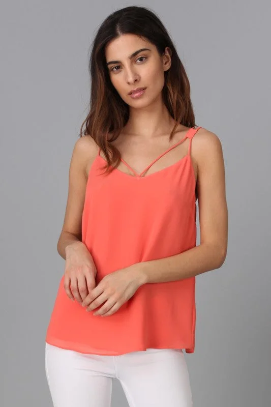 Strappy Tank Top - Salmon scoop neck tank