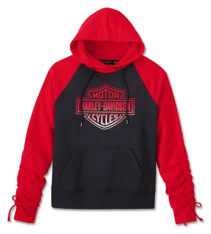 Women's Simmering Bar & Shield Colorblocked Hoodie-Red Hoodie with Emblem Brand Identity