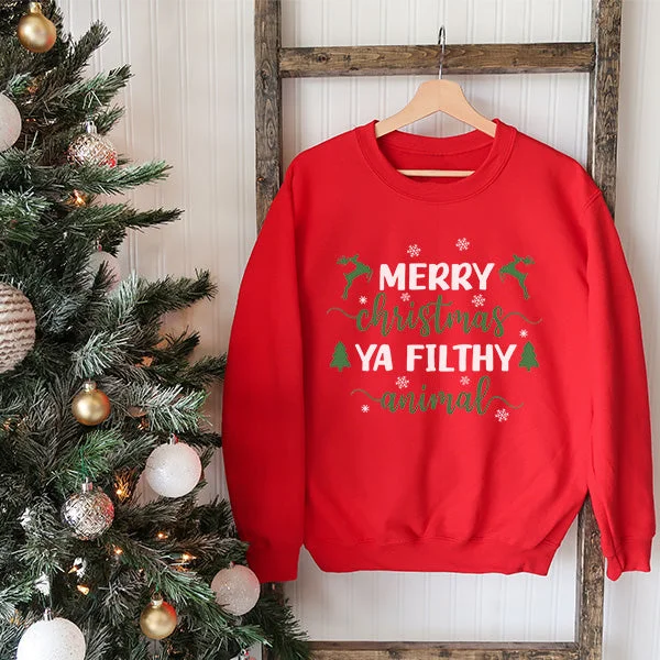 Merry Christmas Ya Filthy Animal Sweatshirt - Christmas Sweatshirt - Sizes S to 5XL Hoodie with Embroidery Detailed Premium