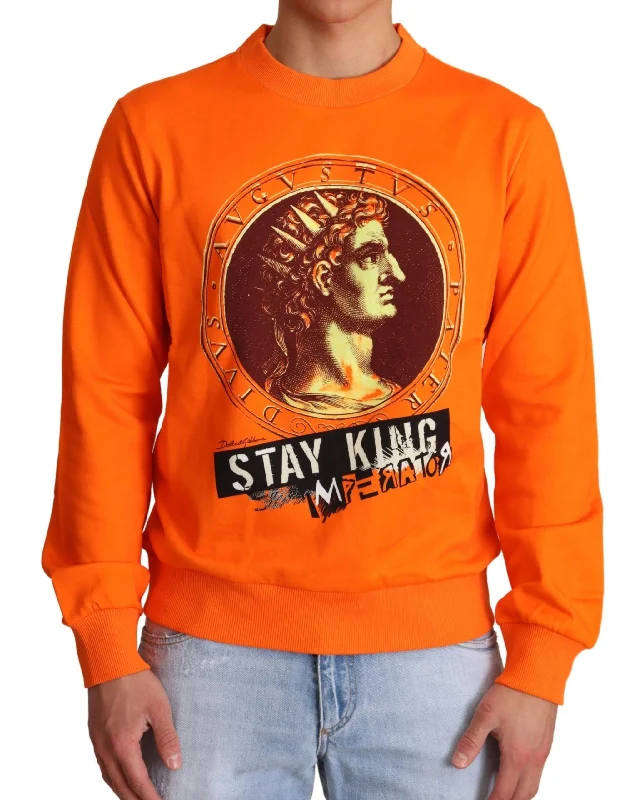 Regal Crewneck Cotton Sweater In Orange Elasticated Padded Insulated