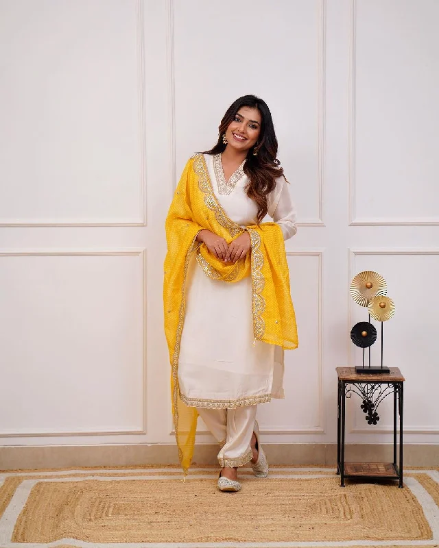 Cream Designer Readymade Pant Suit With Embroidery Work Stylish Harem Pants
