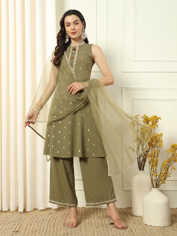 Green Designer Readymade Pant Suit Embroidery Work Classic Bootcut Trousers