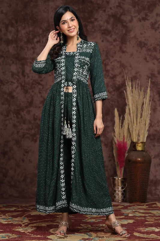 Juniper Jade Green Ethnic Motif Printed Rayon Jacket Style Kurta & Pants Set. Boat Neck Shawl Collar Notched Collar Juniper Jade Green Ethnic Motif Printed Rayon Jacket Style Kurta & Pants Set. Boat Neck Shawl Collar Notched Collar