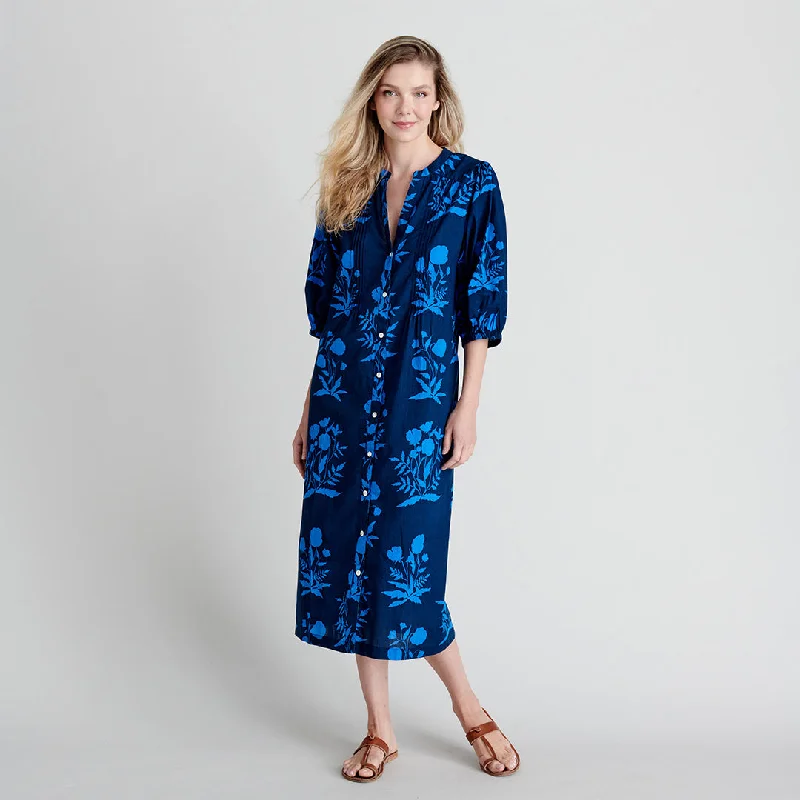 Womens Harris Dress - Navy Botanical Off-the-shoulder Chic Trendy