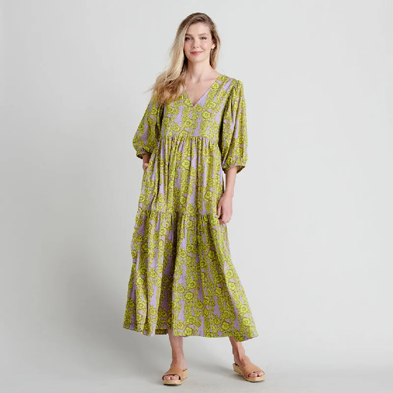 Womens Maribelle Dress - Lavender Stem Floral Maxi Flowy Bohemian