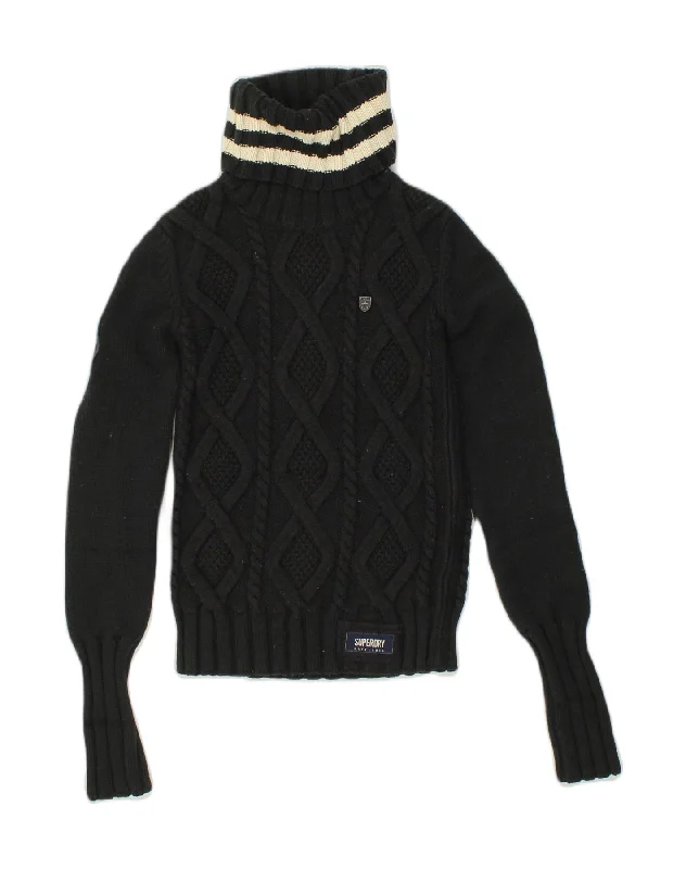 SUPERDRY Womens Roll Neck Jumper Sweater UK 6 XS Black Acrylic Handmade Hand-knitted Hand-woven SUPERDRY Womens Roll Neck Jumper Sweater UK 6 XS Black Acrylic Handmade Hand-knitted Hand-woven