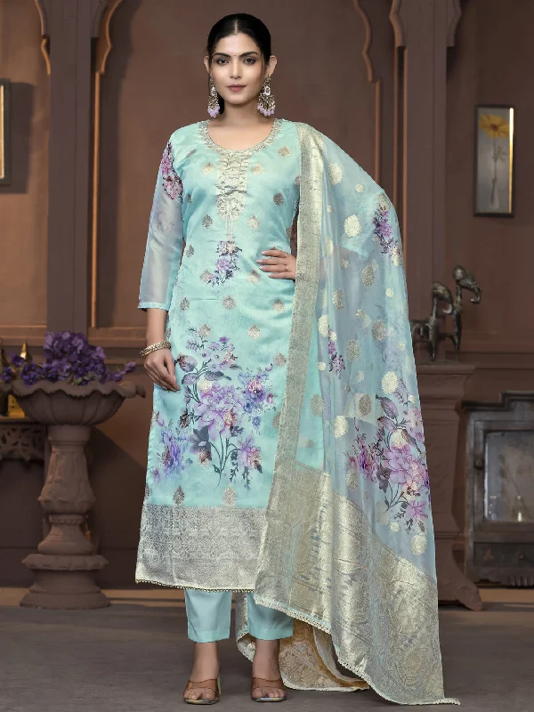 Blue Party Wear Readymade Pant Suit With Wevon Designer Printed Hand Work Cozy Lounge Pants