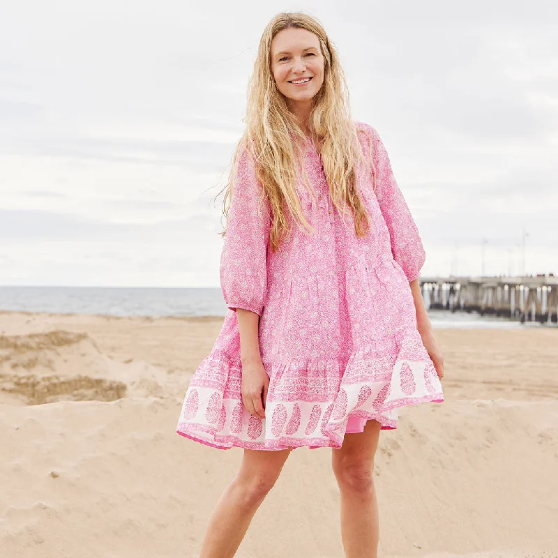 Womens Short Indira Dress - Pink Garden Tunics Polka dots