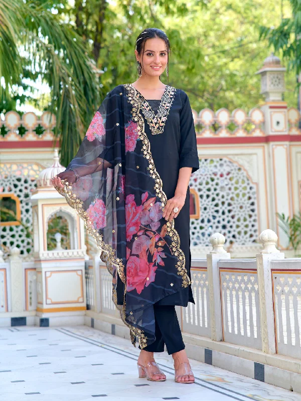 Black Designer Printed Pant Suit With Embroidery Work Comfortable Jogging Pants