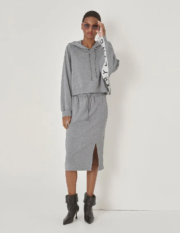 MARYLING Gray Sweatshirt Material Slit Straight Skirt Hoodie with Mesh Breathable Sporty