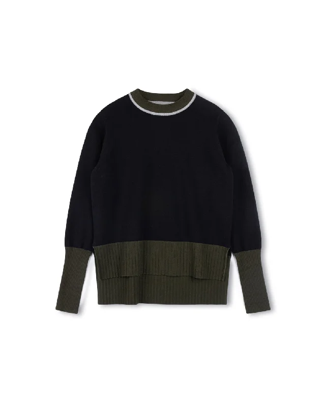 Modelle Ribbed Knit Sweater With Contrast Cuffs Collared Crew Neck Turtle Neck