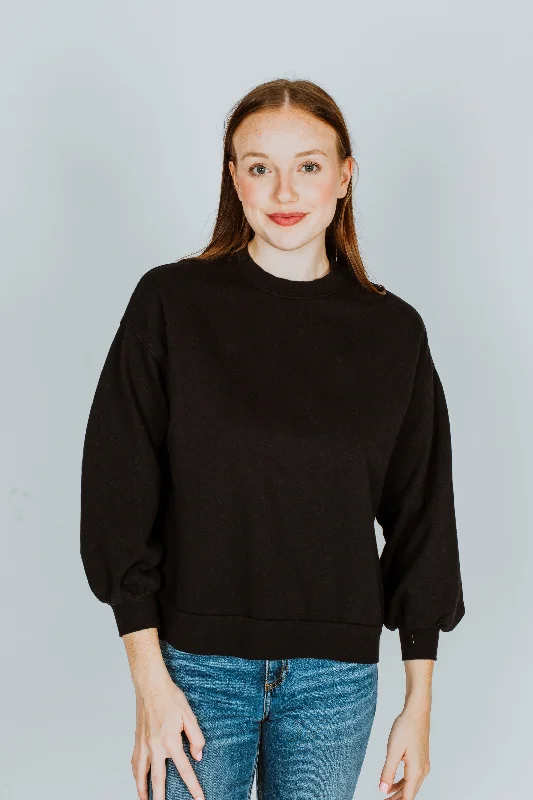 Xirena Eaden Sweatshirt Black Hoodie with Mock Neck Collared Structured