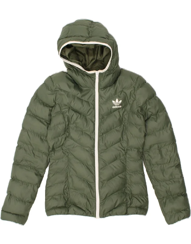 ADIDAS Womens Hooded Padded Jacket UK 10 Small Khaki Polyester V-Neck Jacket Boat Neck Jacket Square Neck Jacket ADIDAS Womens Hooded Padded Jacket UK 10 Small Khaki Polyester V-Neck Jacket Boat Neck Jacket Square Neck Jacket