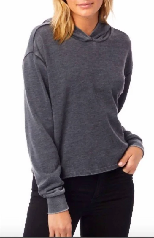 Cropped Hoodie In Washed Black Hoodie with Thumb Holes Functional Cozy