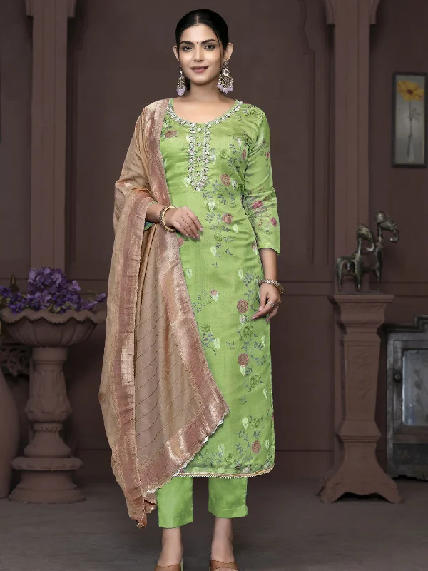Green Designer Readymade Pant Suit With Printed Hand Work Formal Stretch Pants