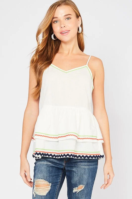 Ribbon Trimmed Tank Top - Ivory flowy tank top