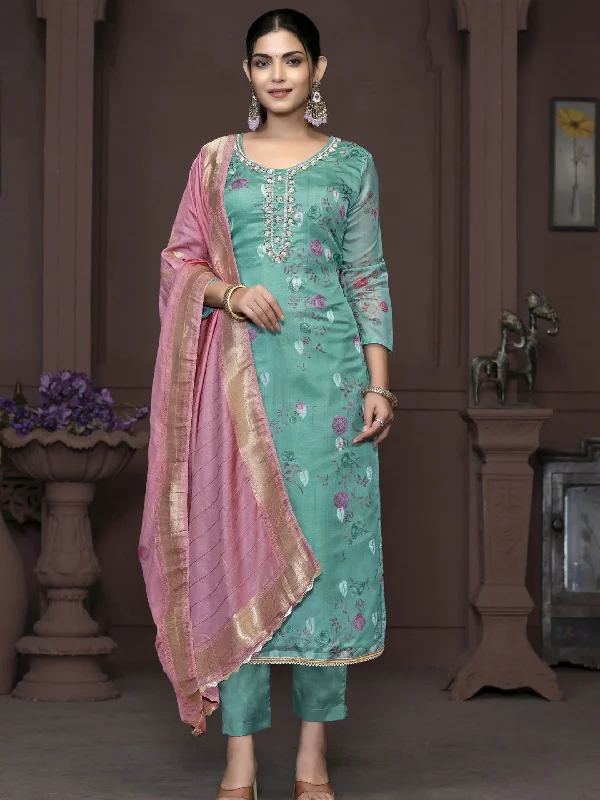 Blue Designer Readymade Pant Suit With Printed Hand Work Cozy Full-Length Pants