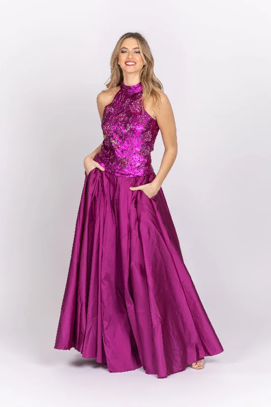 Emily Shalant Taffeta Ballgown Skirt in Magenta casual skirt length