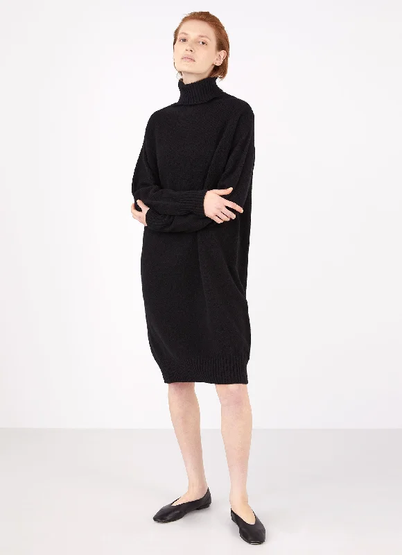 Women's Lambswool Roll Neck Dress in Black Tunics Bestseller popular