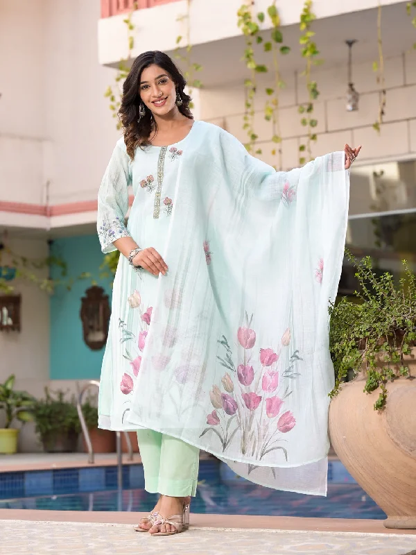 Seagreen Designer Readymade Pant Suit With Printed Embroidery Work Cozy Jogger Leggings Seagreen Designer Readymade Pant Suit With Printed Embroidery Work Cozy Jogger Leggings