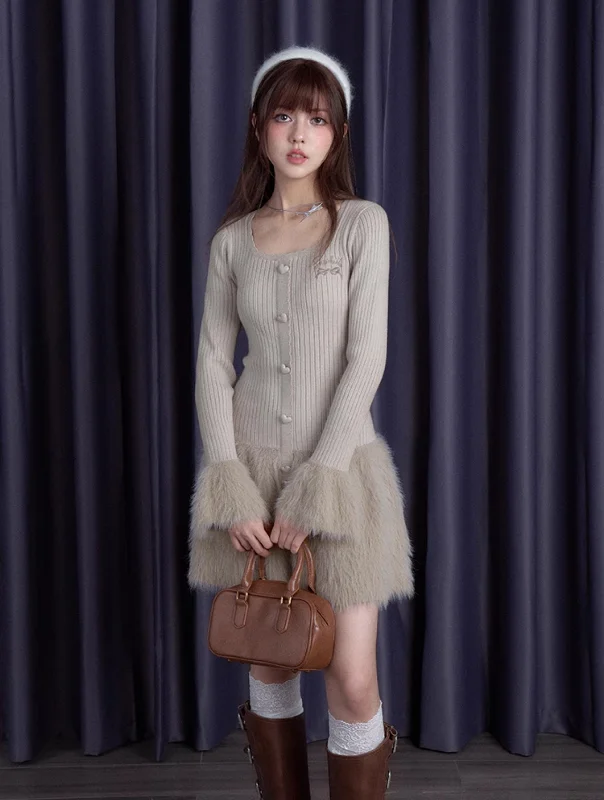 Pure Desire Slim Bottoming Knitted Fur Skirt Dress SAG0192 Tunics Brand named