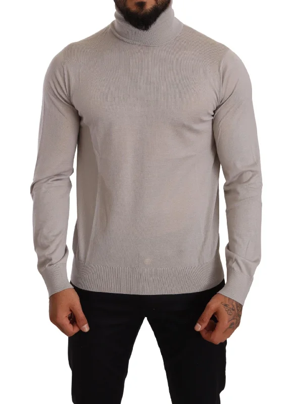 Elegant Light Blue Cashmere Turtleneck Sweater Iron Safe Non-Iron Wrinkle Free