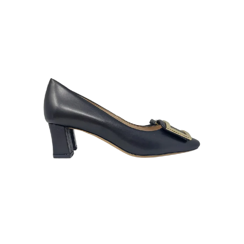 Viviamos Sabina Ladies Black Leather Medium Dress Heel Tunics Office stylish