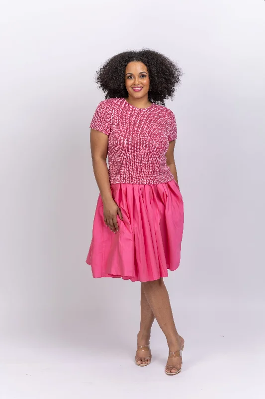 Emily Shalant Spring Taffeta Party Skirt Flamingo high slit skirt