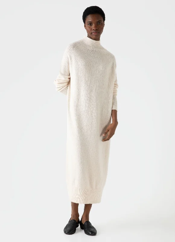 Women's Lambswool Funnel Neck Dress in Ecru Tunics New arrival