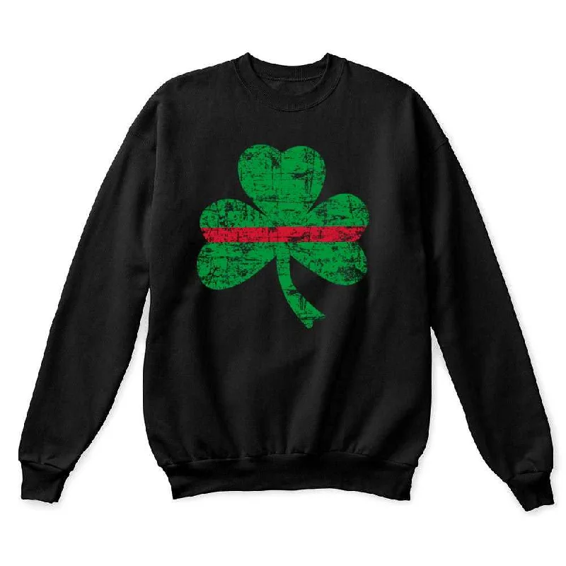 Thin Red Line St. Patrick's Shamrock Crew Neck Sweatshirt Hoodie with Exposed Zipper Edgy Industrial